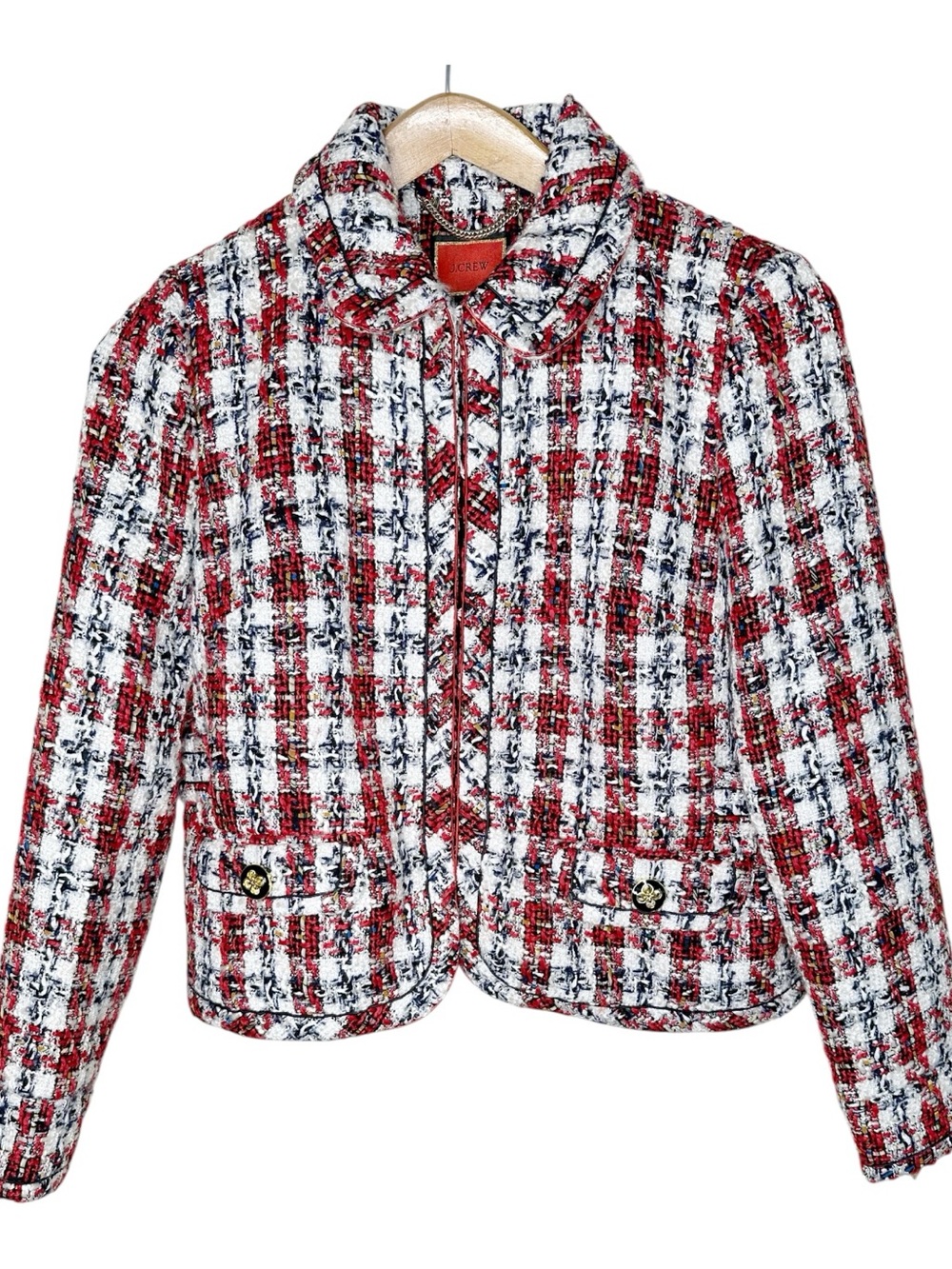 J. Crew Collared Lady Jacket Painterly Tweed Size 8 AR436 Red White